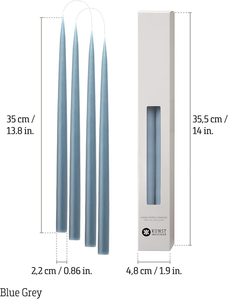 Kunstindustrien ® Taper Candles – Set of 4, 13.8" – Made in Denmark, Long Burning Candles 15h, Unscented & Smokeless Candlesticks – Elegant Tall Candles for Weddings, Dinners & Home Decor (Blue Grey) - Image 2